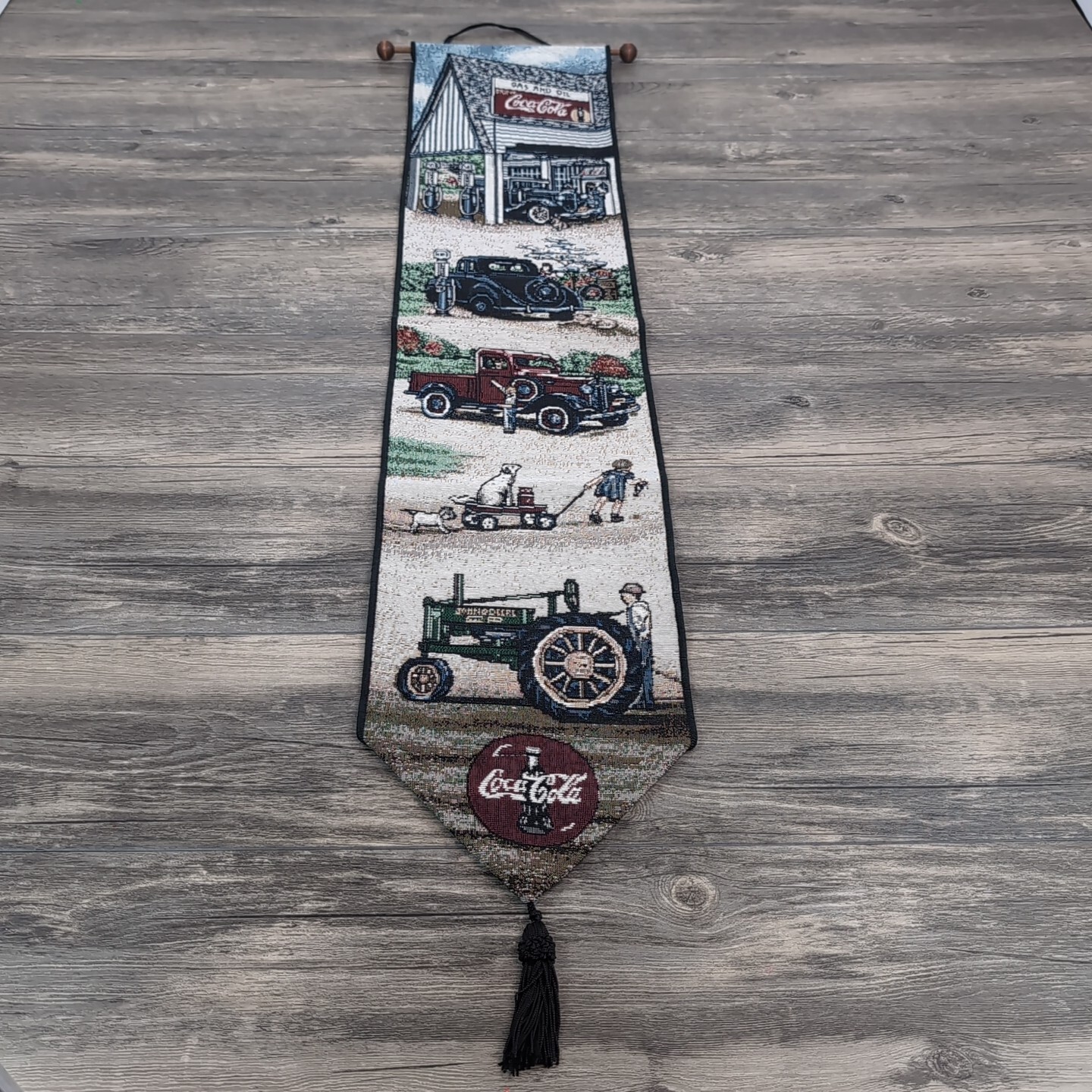 Coca Cola Gas & Oil Tapestry Wall Hanging 8″x38″ Retro Look Soda Advertisement