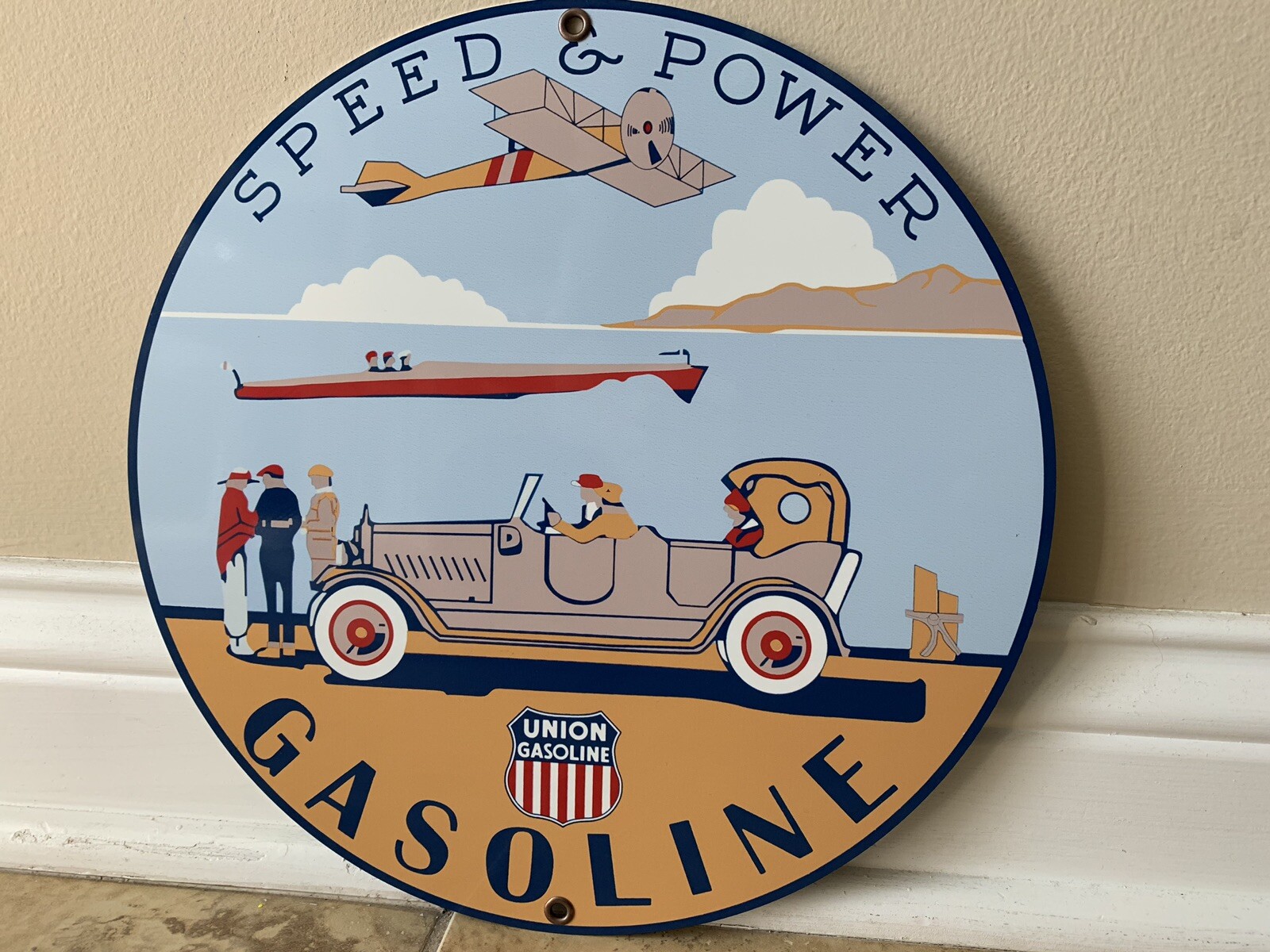 Union Speed & Power Aviation man cave gasoline vintage Style round metal sign