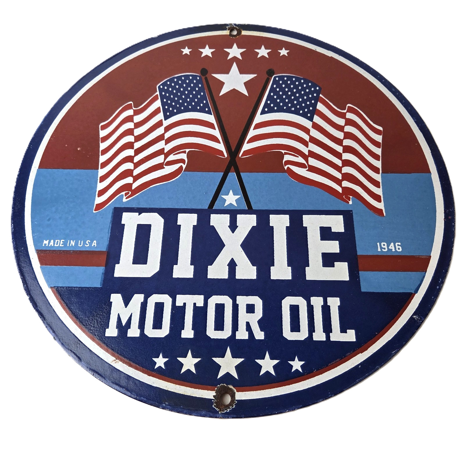 Vintage Dixie Motor Oil Sign – Service Gas Pump Porcelain American Flags Sign