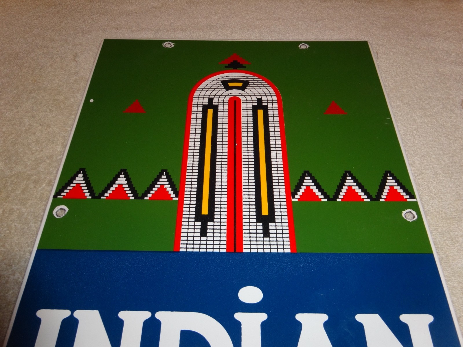 VINTAGE INDIAN GASOLINE 18″ PORCELAIN METAL MOTORCYCLE GAS & OIL PUMP PLATE SIGN