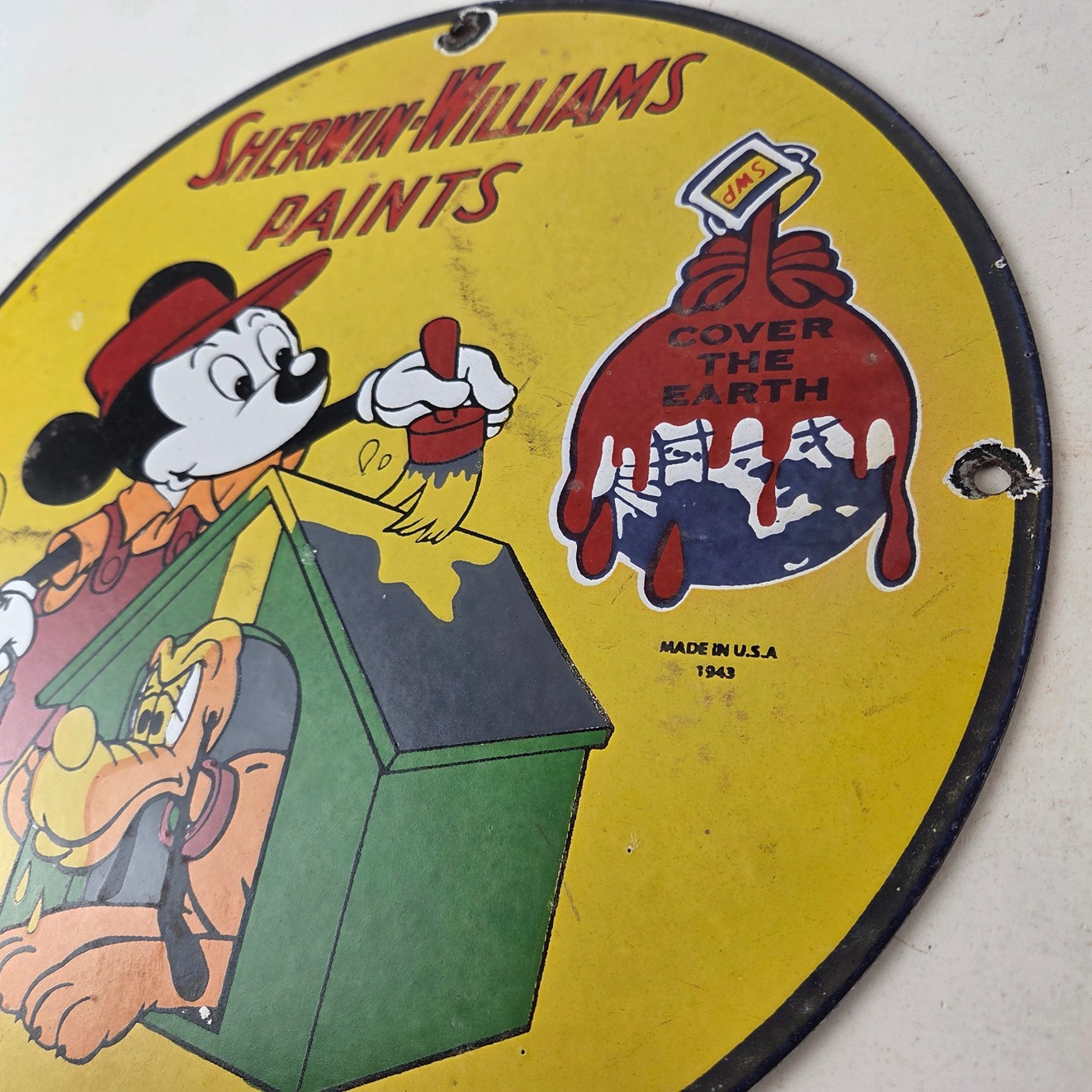 Vintage Sherwin Williams Sign – Paint Brush Painting Gas Pump Porcelain Sign