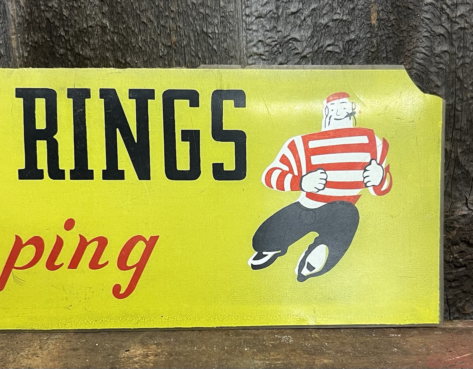 Vintage Hastings Piston Rings Dealer Advertising Sign Tough Guy Graphics 19×4