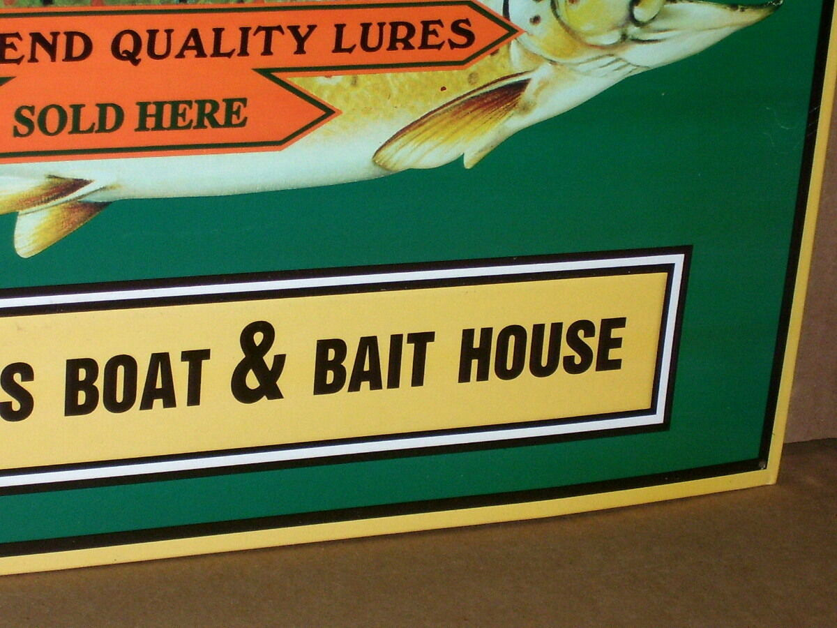 Fish Lures SOUTH BEND QUALITY — Boat & Bait House — BEAUTIFUL — Embossed Sign