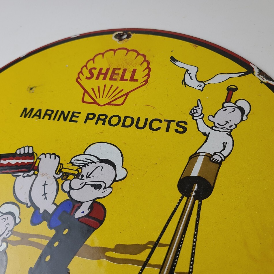 Vintage Shell Gasoline Sign – Use Coupon Code on Porcelain Popeye Gas Sign