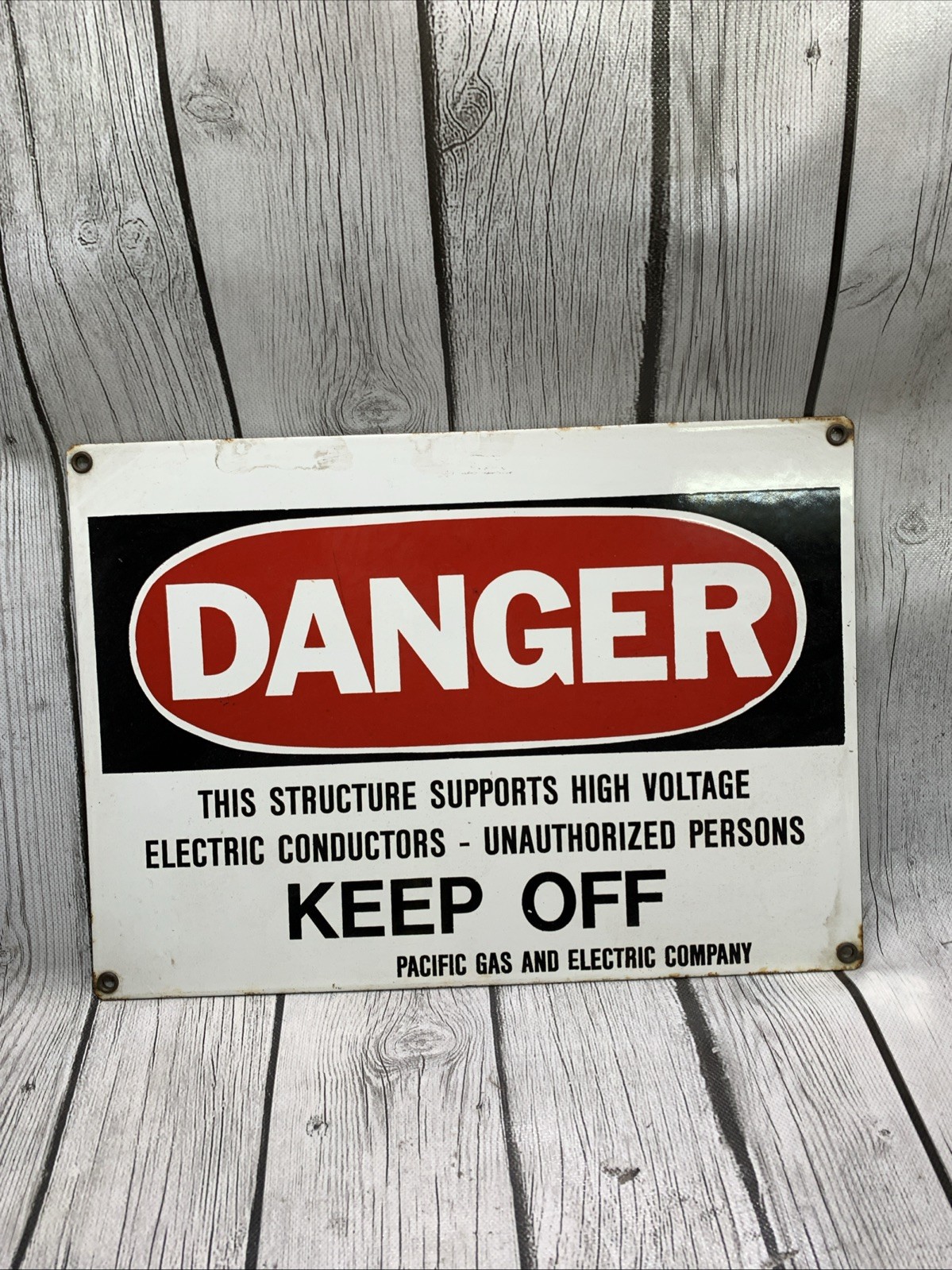 PG&E Porcelain Sign Double Sided Danger Keep Off High Voltage