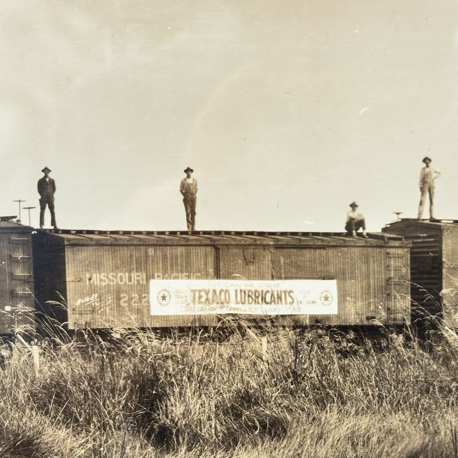 Original Antique Texaco Oil Field Railroad Yardlong Photo Sign Gas Advertising
