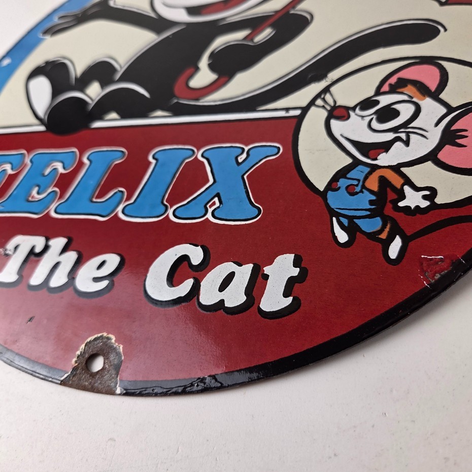 Vintage Felix the Cat Sign – Cartoon Comic Advertising Gas Oil Pump Sign