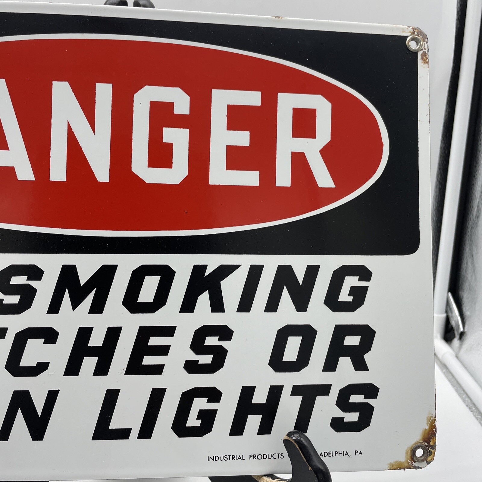 AUTHENTIC & ORIGINAL “DANGER” 14X10 INCH WARNING GAS & OIL PORCELAIN SIGN USA
