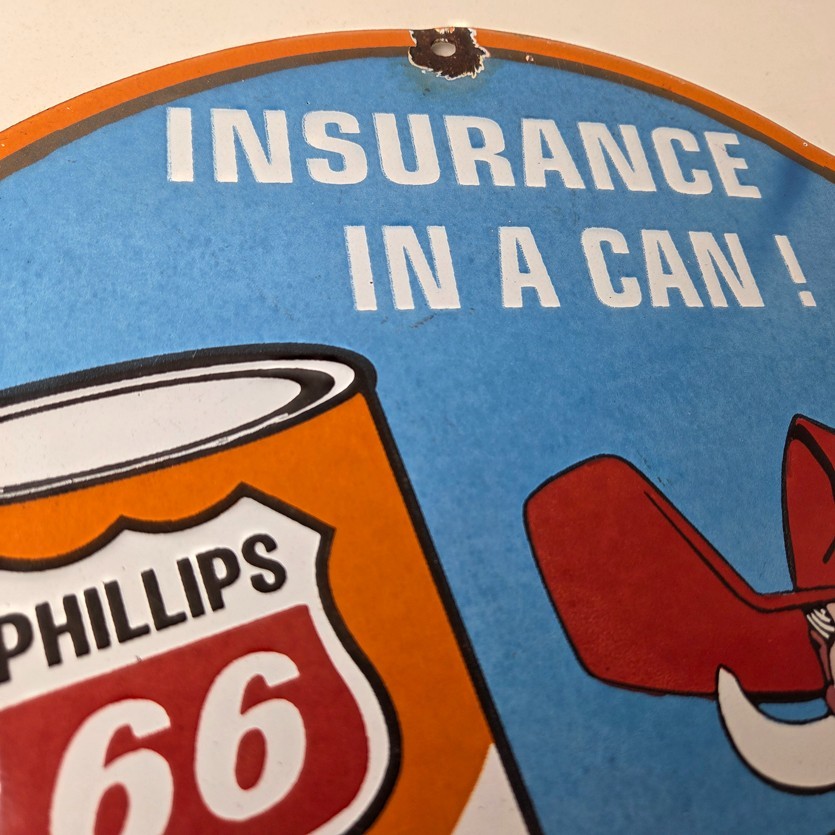 Vintage Phillips 66 Gasoline Sign – Porcelain Cowboy Change Oil Gas Pump Ad Sign