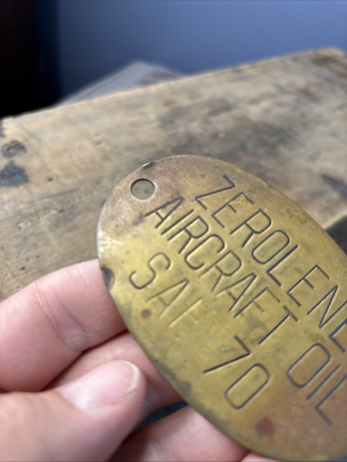 Antique Original Brass Zerolene Aircraft Oil Can Drum Badge Sign Engraved 3.5”