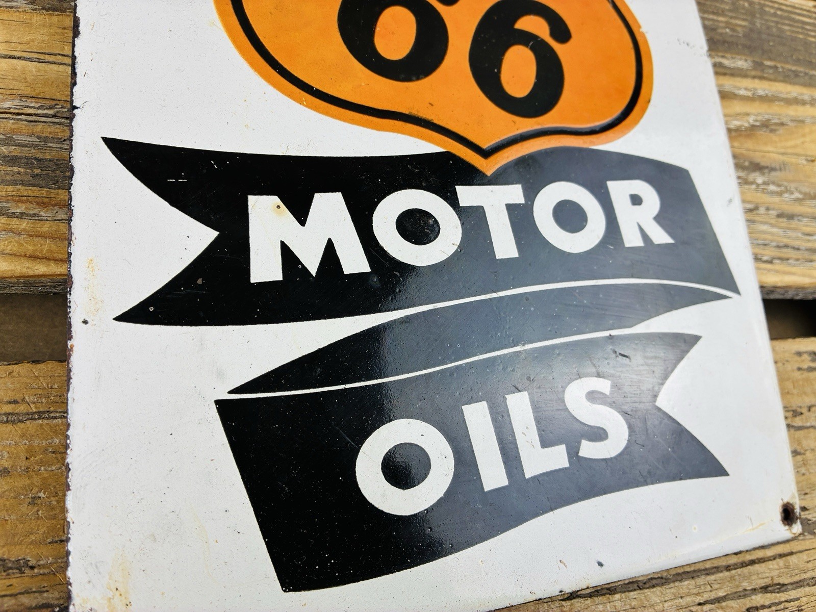 VINTAGE 10×8″ PHILLIPS 66 MOTOR OILS GASOLINE PUMP STATION PORCELAIN GAS AD SIGN