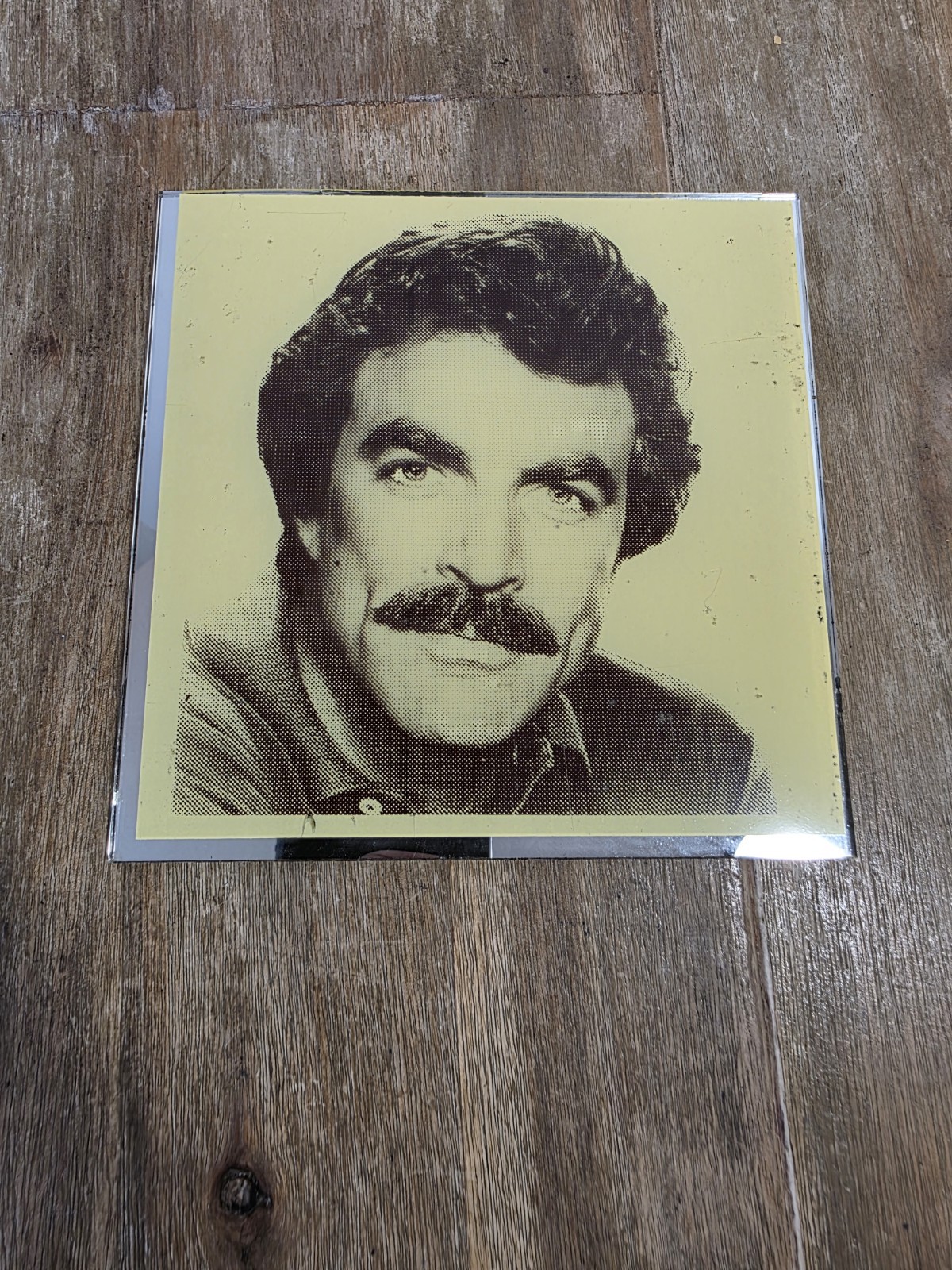 Vintage Magnum P.I. PI Tom Selleck 6″x6″ Carnival Prize Glass Mirror Sign