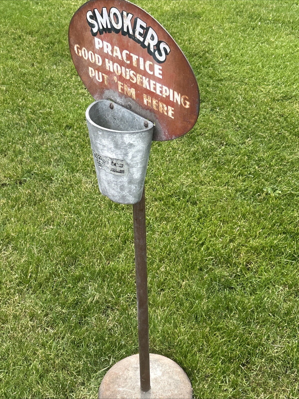 VINTAGE SIPCO STAND ASHTRAY NO SMOKING BEYOND THIS AREA PUT ‘EM HERE SIGN 43”