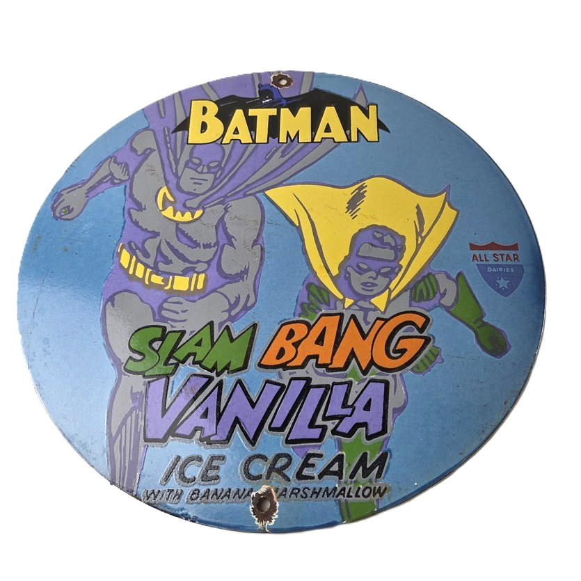 Vintage Slam Bang Ice Cream Porcelain Sign – Batman Gas Station Service Sign
