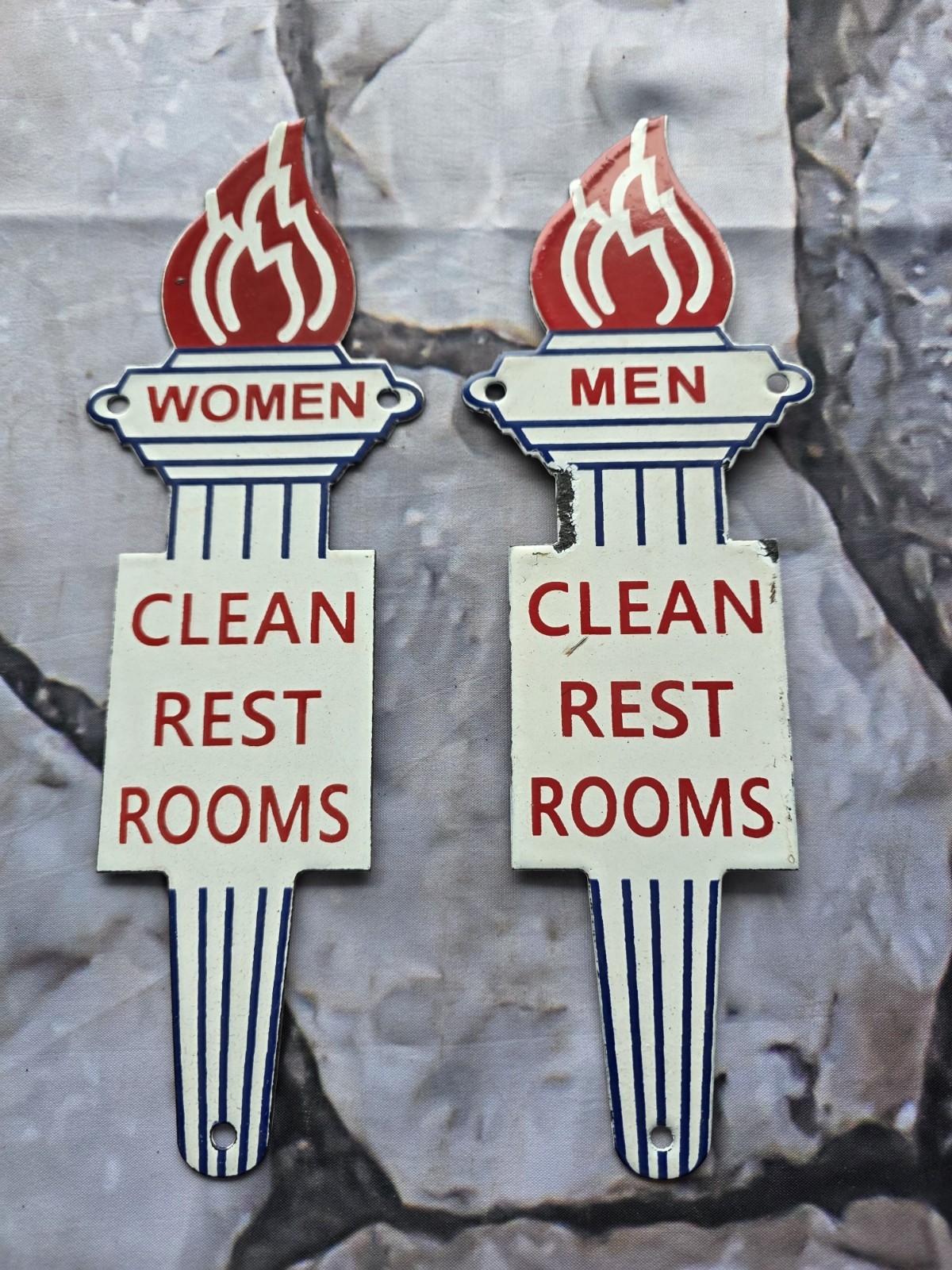 2-VINTAGE STANDARD PORCELAIN SIGNS BATHROOM KEY FOB MENS LADIES BATHROOM 12″X4″