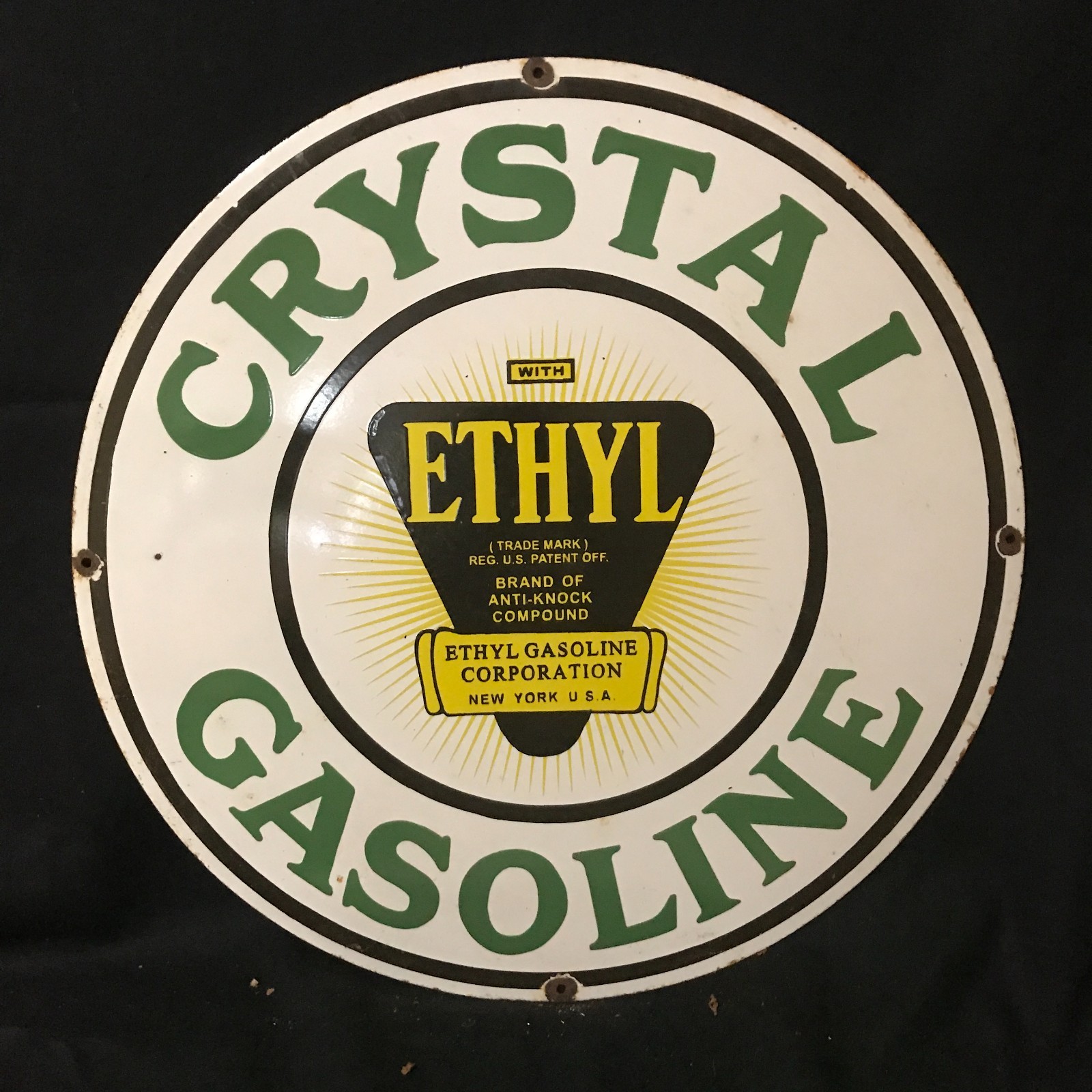 CRYSTAL GASOLINE ADVERTISING PORCELAIN ENAMEL SIGN 30 IN ROUND SS