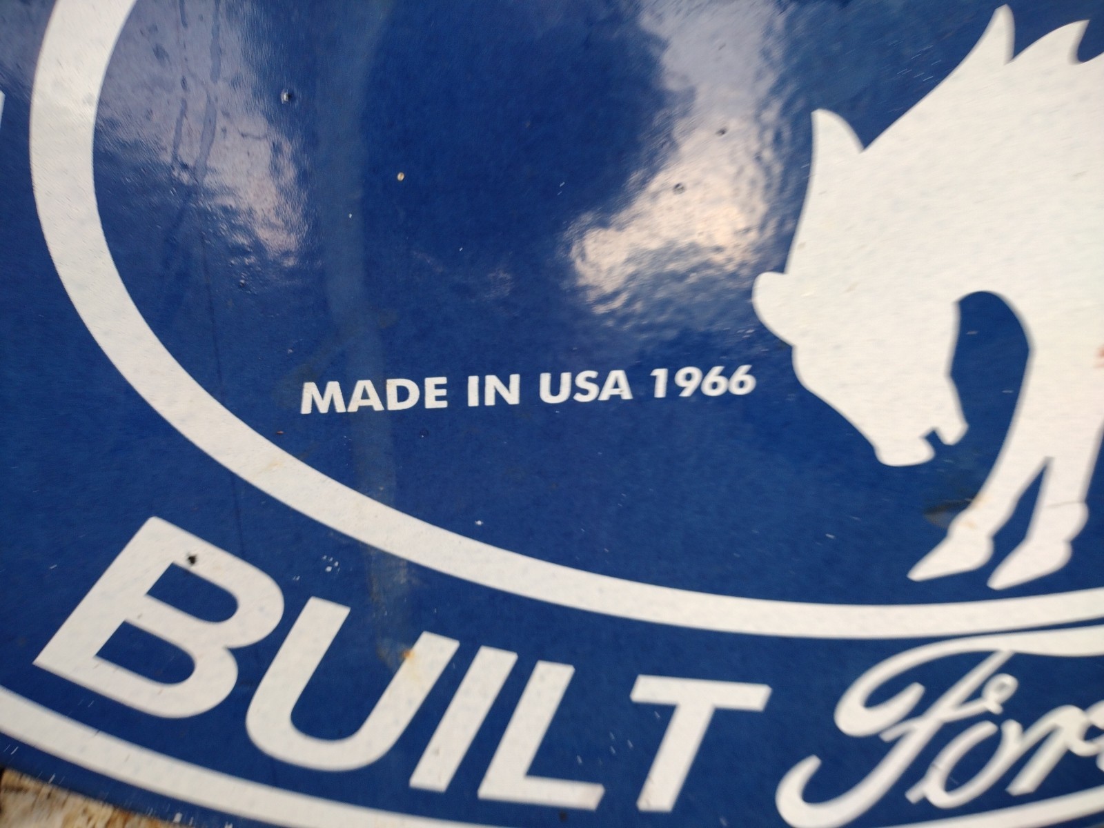 Vtg Dated 1966 Ford Bronco Built Tough 4WD Truck 3FT Porcelain Metal Dsp Sign