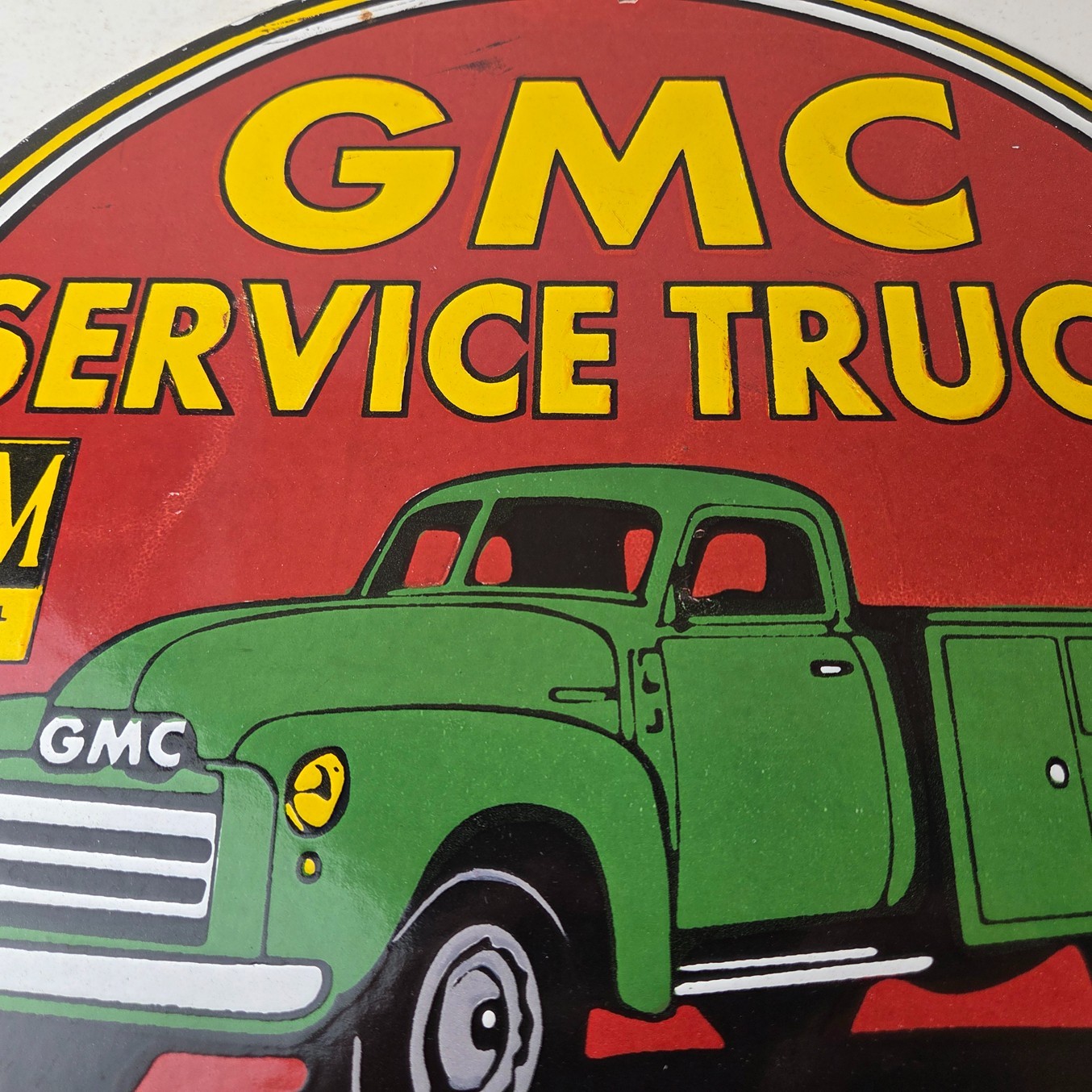 Vintage General Motors Sign – GMC Automobiles Trucks Gas Pump Ad Porcelain Sign
