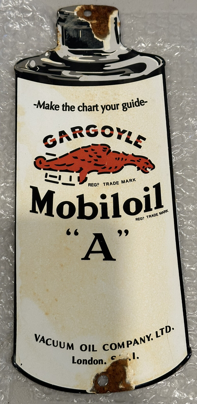 MobilOil Gargoyle MobilOil “A” Porcelain/Metal Motor Oil Can Sign