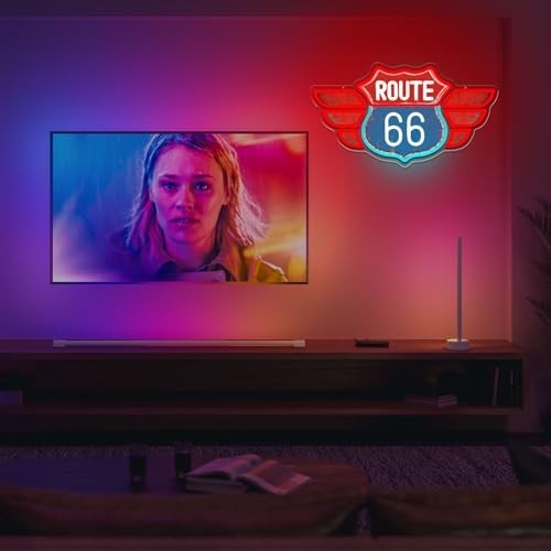Vintage Route 66 Neon Sign – Dimmable LED Wall Decor for Garage, Man Cave & Part