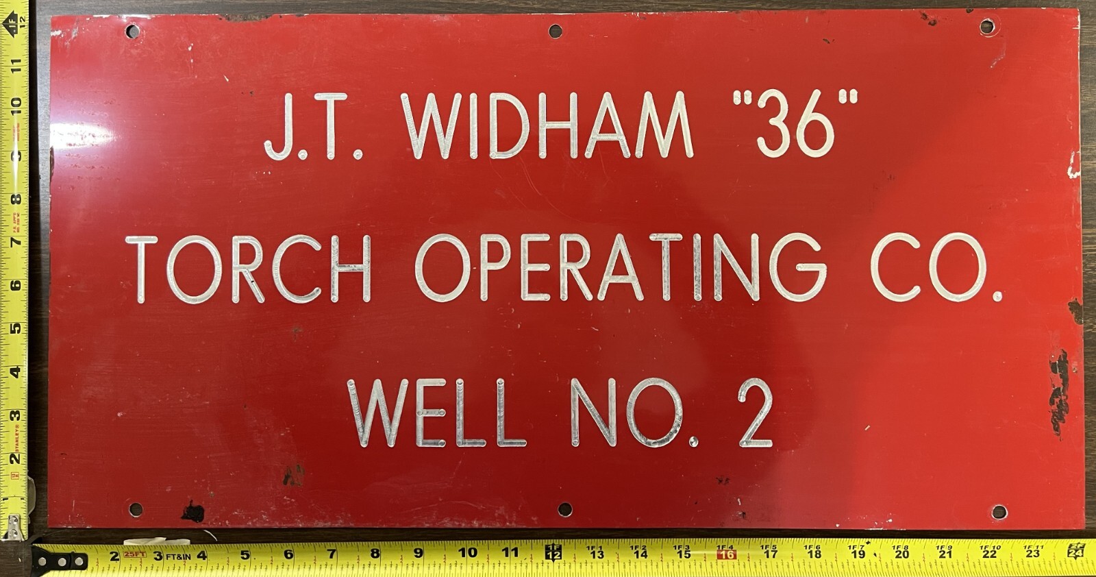 Vintage Painted Metal Oil Industry Sign – Torch Operating Co. J.T. Widham “36”