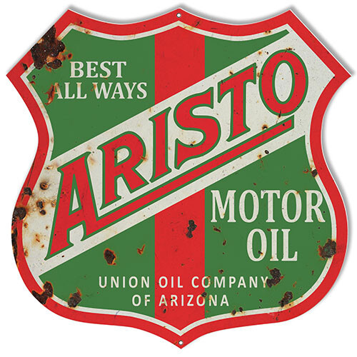 ARISTO MOTOR OIL UNION OIL OF ARIZONA 15″ HEAVY DUTY USA METAL ADVERTISING SIGN