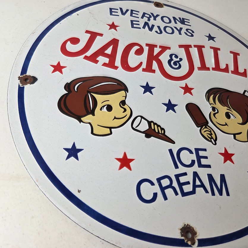Vintage Jack & Jill Ice Cream Porcelain Sign – Gas Pump Advertising Sales Sign