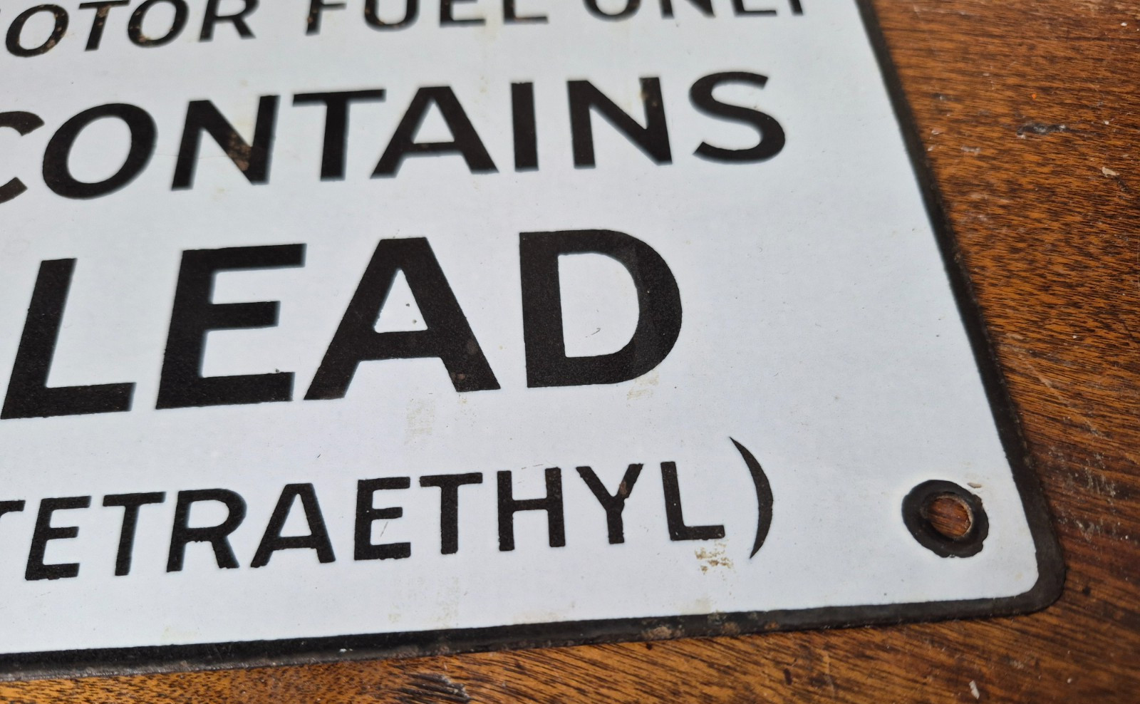 Old Original Vintage Porcelain CONTAINS LEAD (Tetraethyl) Gas Pump Plate Sign