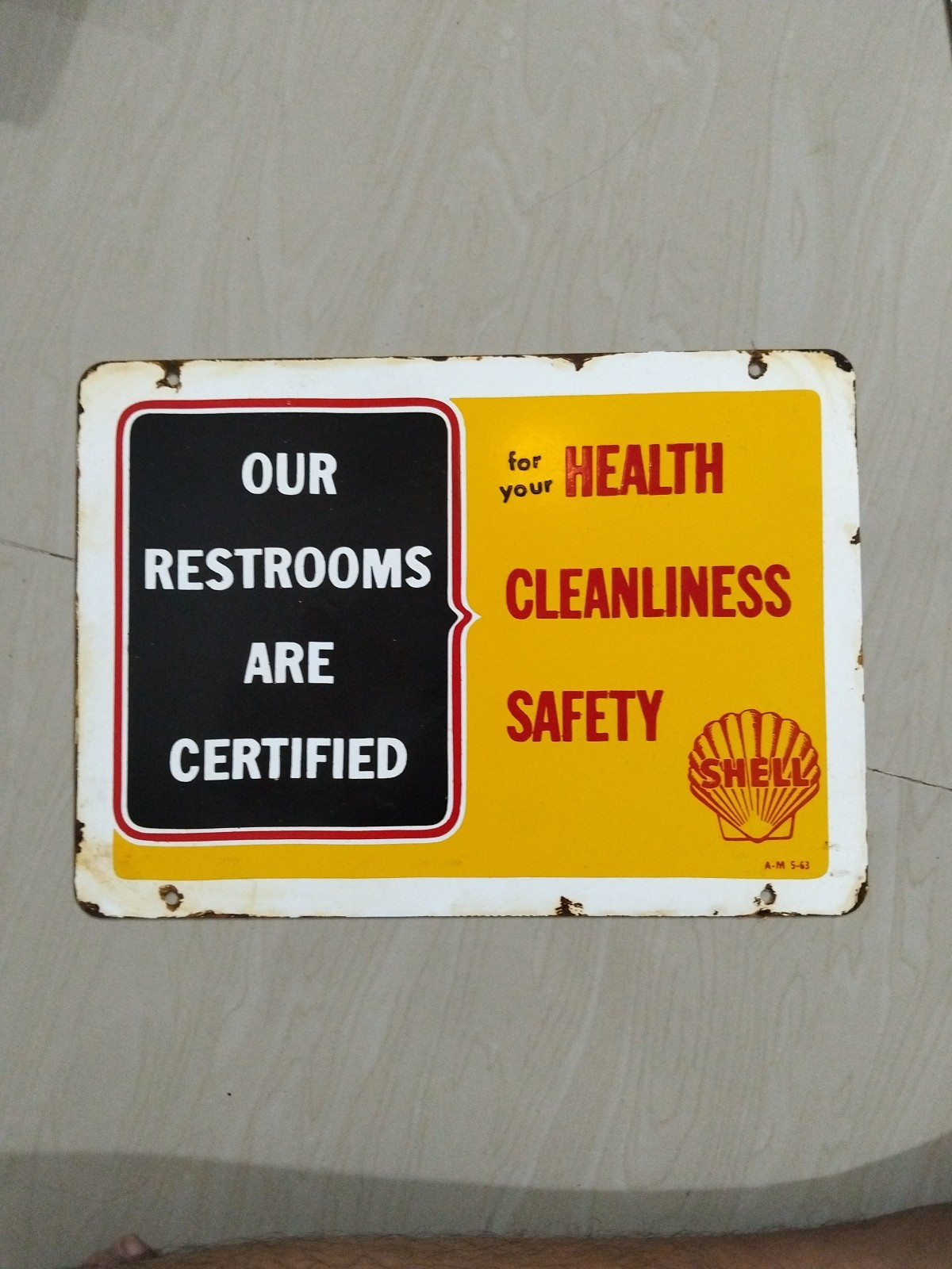 Shell Gas Station Certified Clean Restrooms No Porselain Sign Vintage 30×21.5 Cm