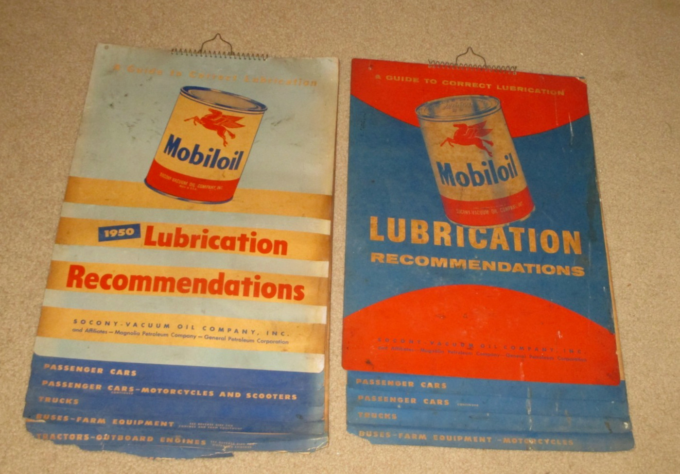1950 & 1954-MOBIL OIL PEGASUS CAN GAS STATION LUBE CHART SIGN-SOCONY-DISPLAY 27″