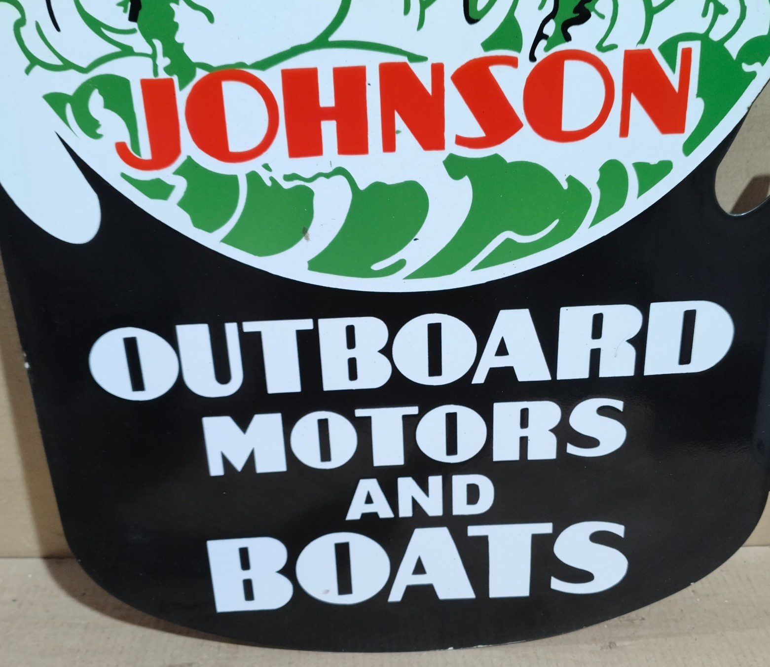 Johnson Outboard Motors And Boats Porcelain Enamel Sign 28 x 20 Inches 2 Sided