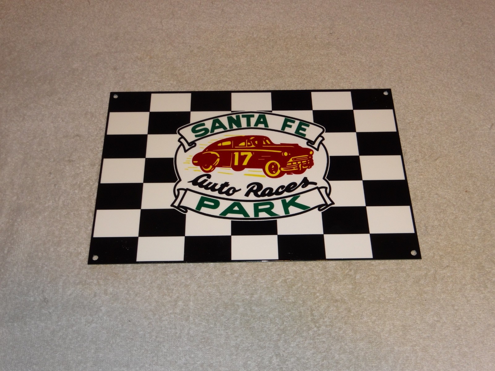 VINTAGE SANTA FE SPEEDWAY AUTO CAR, TRUCK RACES CHICAGO METAL GASOLINE OIL SIGN