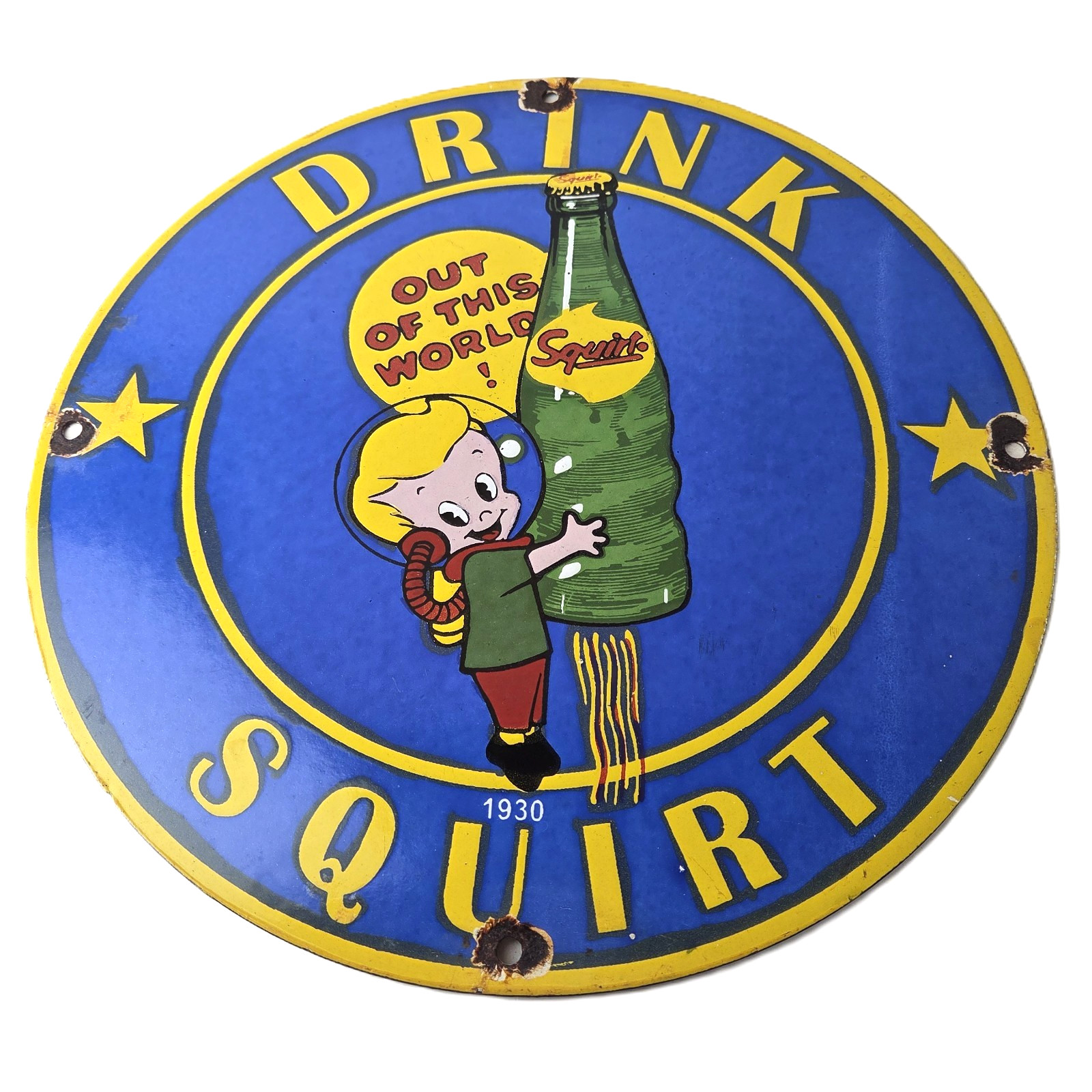 Vintage Squirt Soda Boy Sign – Gas Pump Wall Service Porcelain Cola Sign