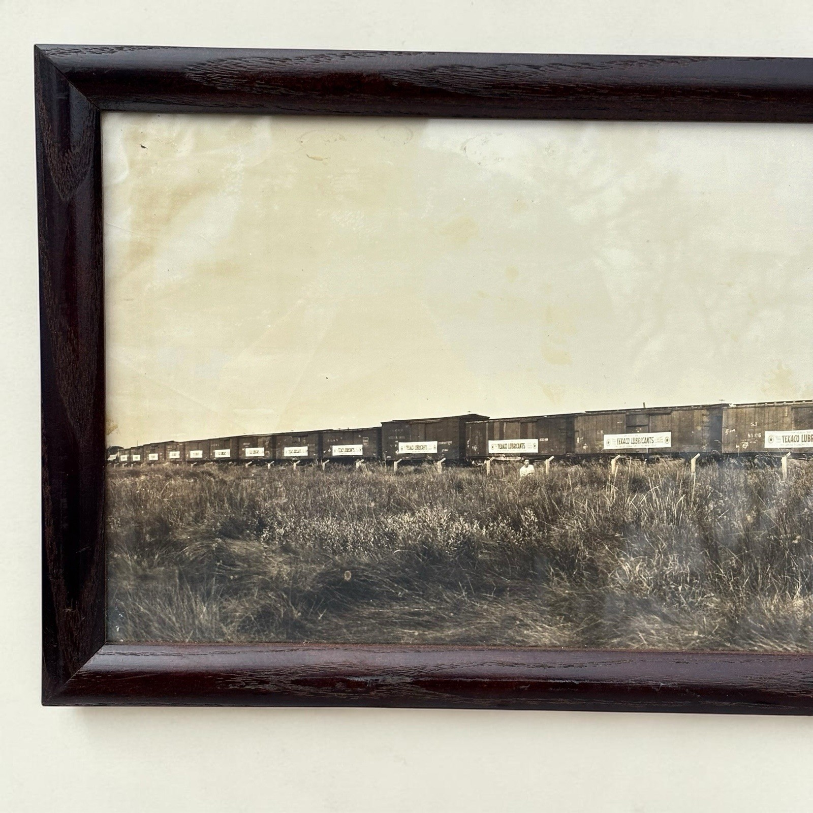 Original Antique Texaco Oil Field Railroad Yardlong Photo Sign Gas Advertising