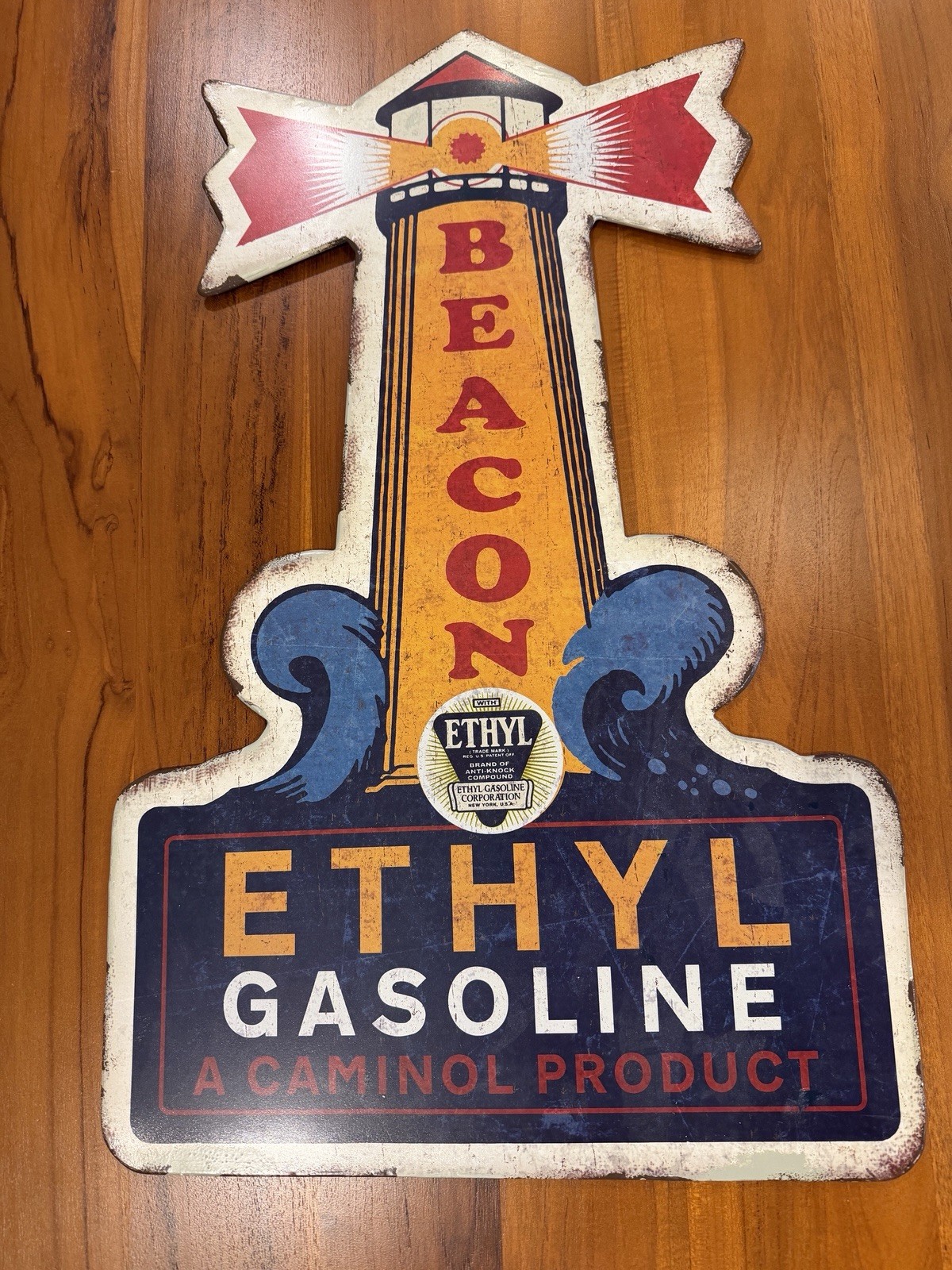 Beacon Gasoline Tin Sign w/Weathered Look-New “Old Stock “