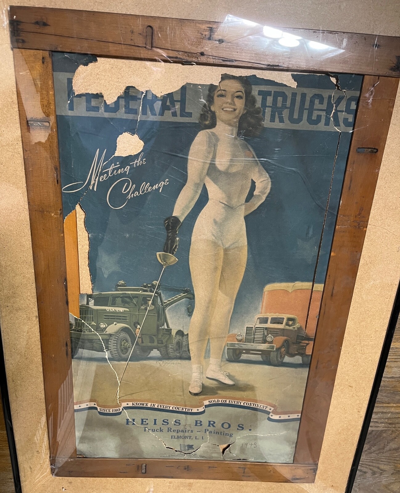 vintage 1942 original federal trucks cardboard sign gas oil garage