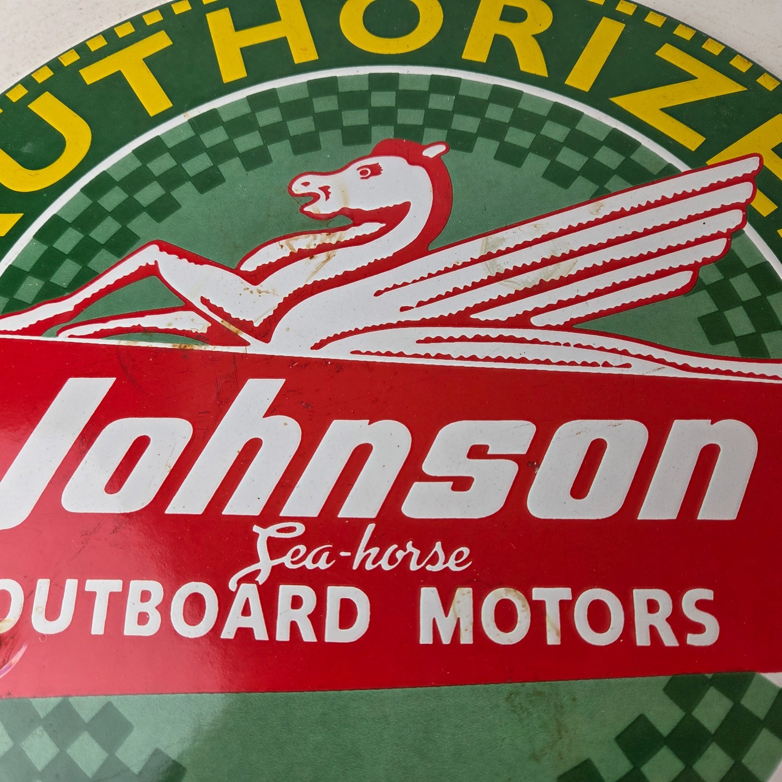 Vintage Johnson Sea-Horse Sign – Porcelain Authorized Service Sign