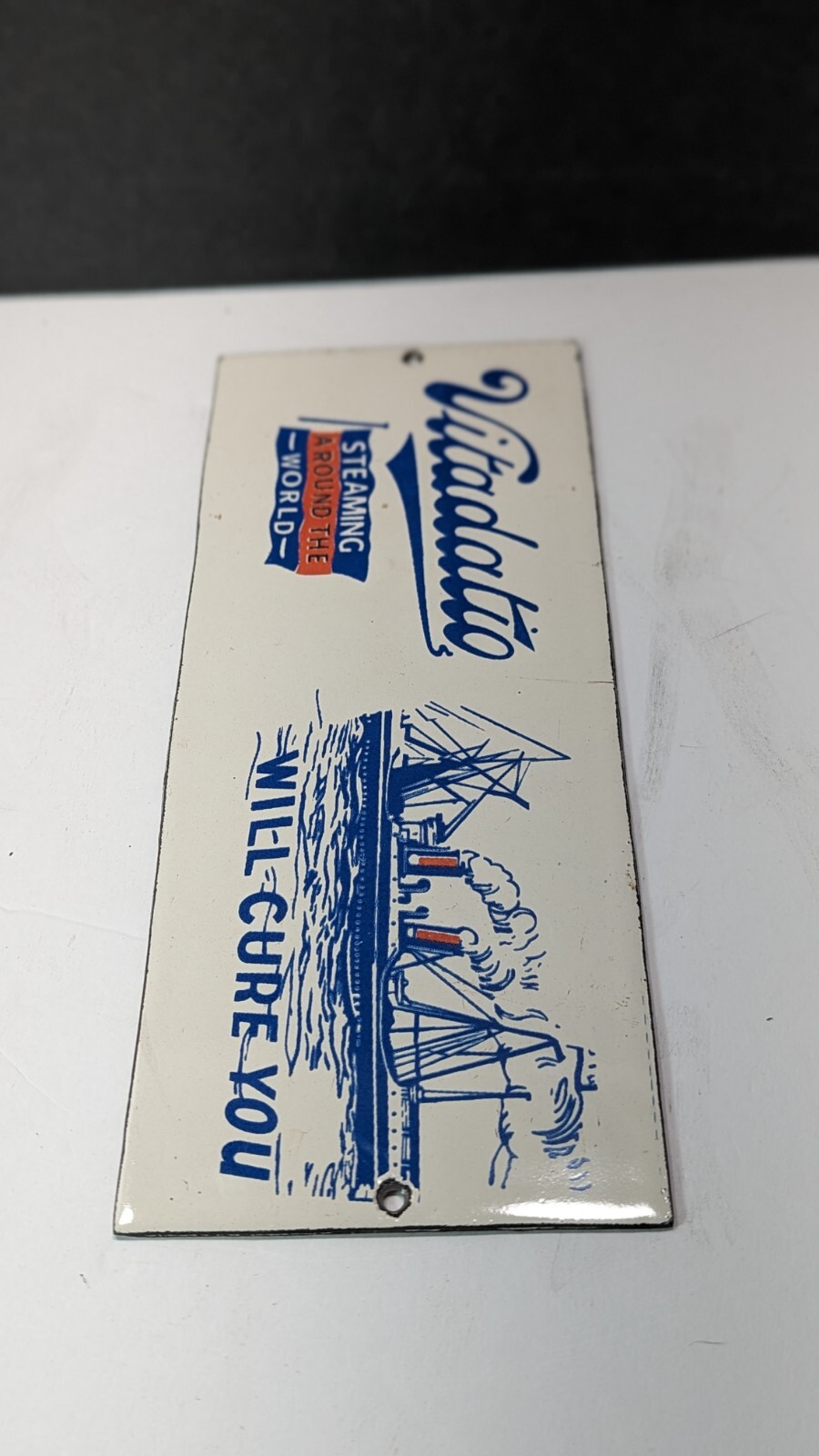 STEAM SHIP PORCELAIN SIGN VITADATIO BOAT ENGINES OIL LUBE GAS STATION