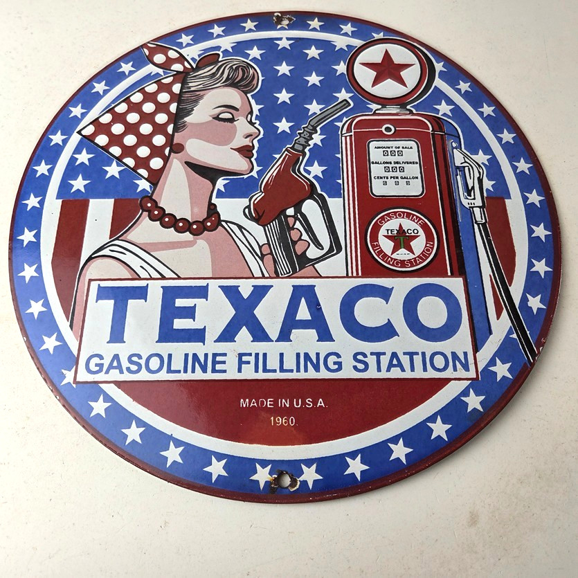 Vintage Texaco Sign – Gasoline Filling Station Pump Plate Porcelain Sign