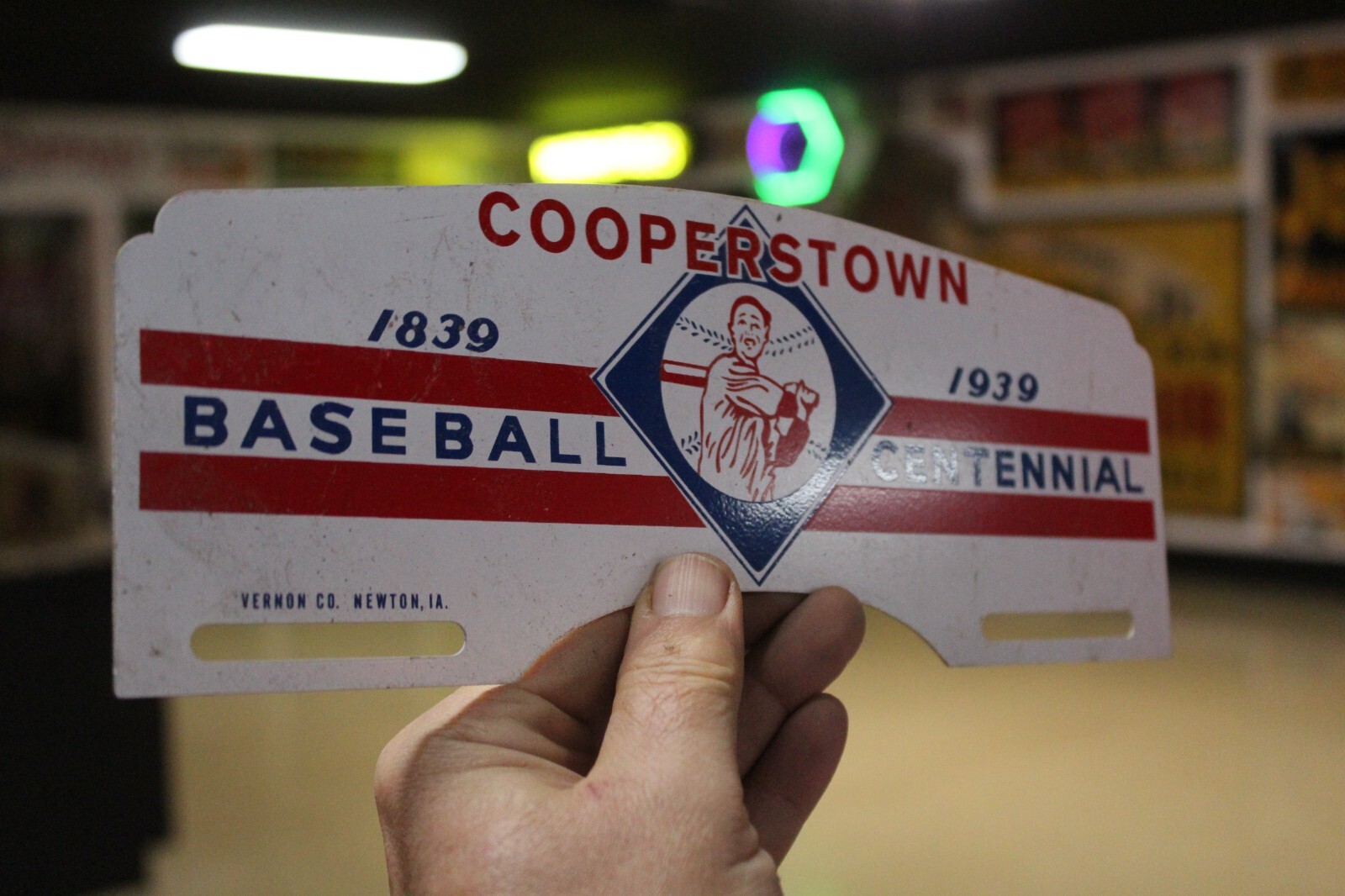 RARE 1939 COOPERSTOWN BASEBALL CENTENNIAL PAINTED METAL TOPPER SIGN BALL GAME