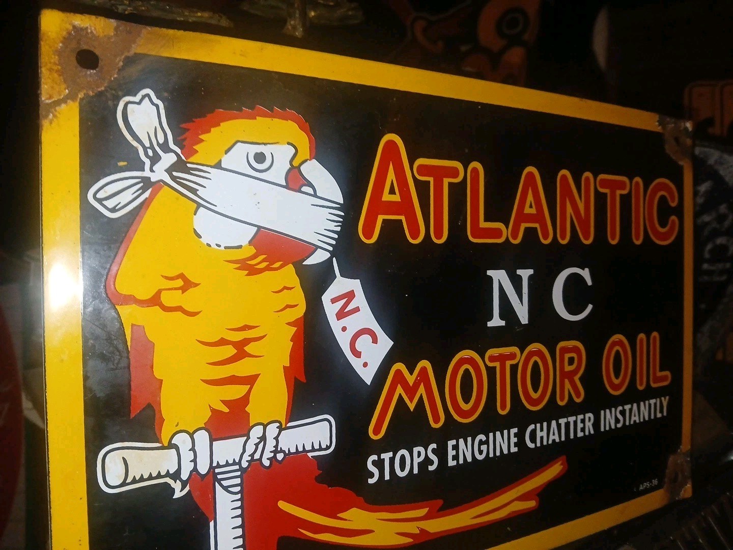 VINTAGE ATLANTIC MOTOR OIL SIGN GAS STATION PORCELAIN SIGN BIRD LUBE SERVICE