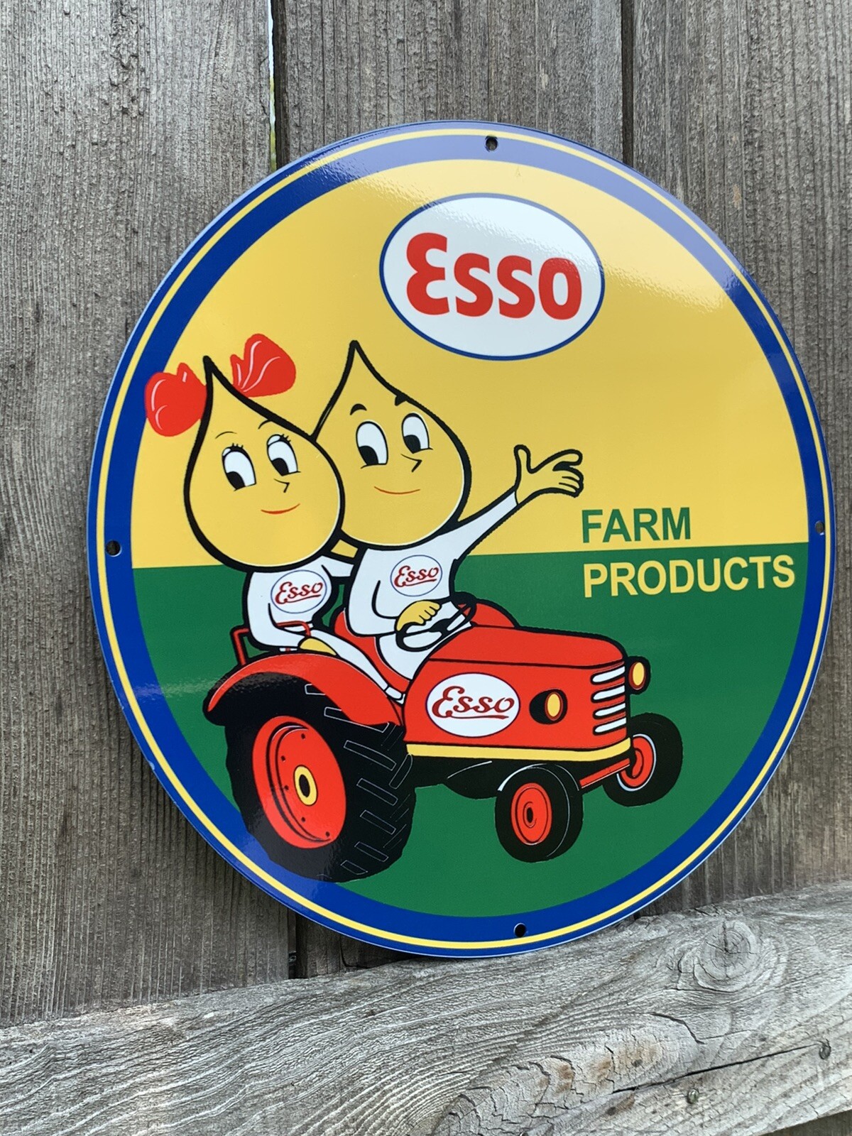 ESSO FARM Gasoline MOTOR OIL SIGN Vintage Styoe Heavy Steel Sign Pump Plate