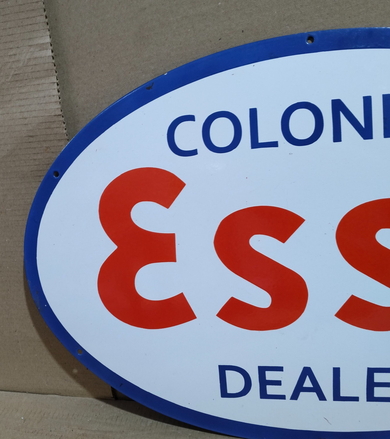 Esso Colonial Dealer Porcelain Enamel Sign 24 x 16 Inches 1 Sides