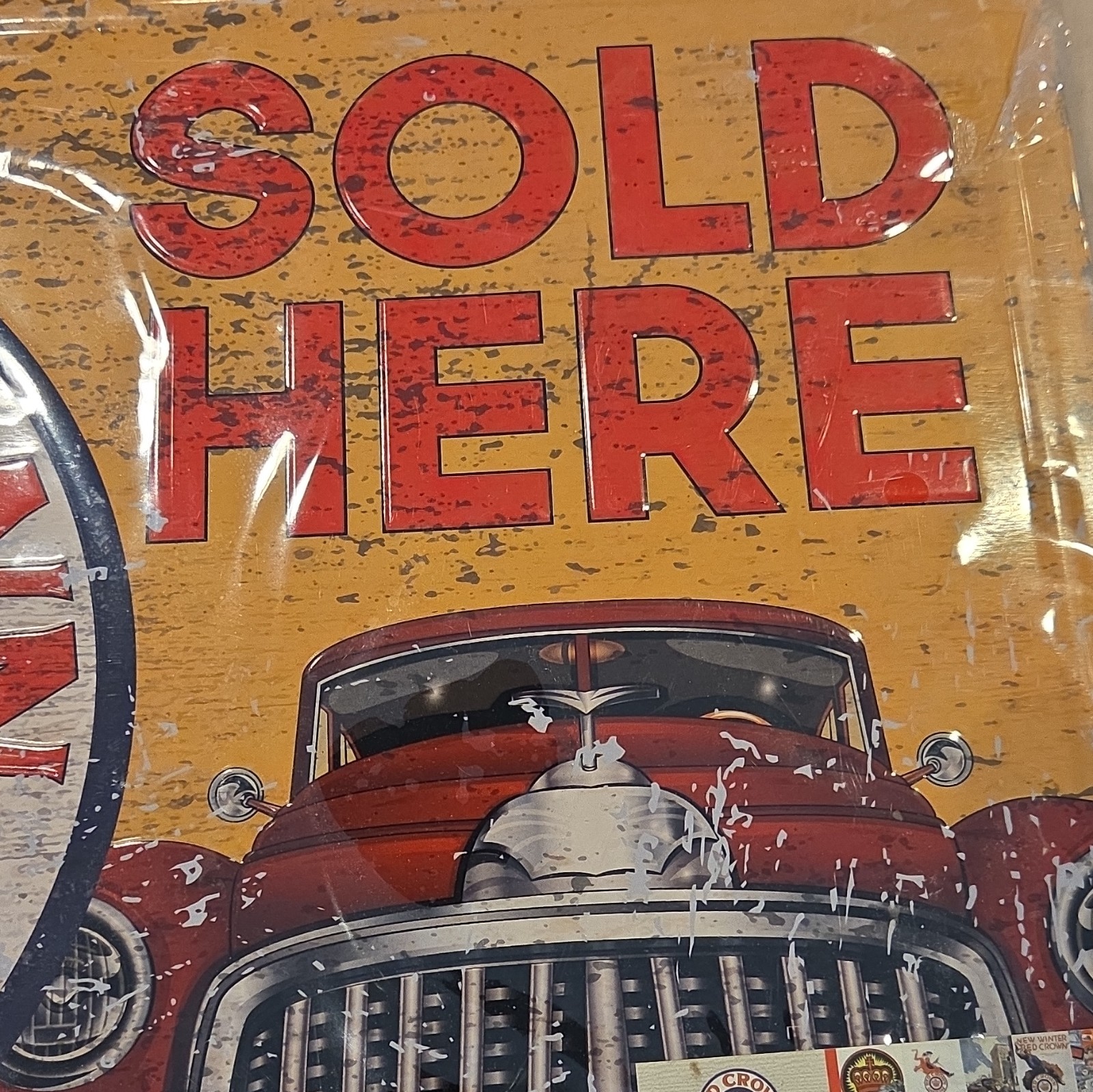 Red Crown Gasoline “Sold Here” Embossed Tin Metal Sign Reproduction 12×17