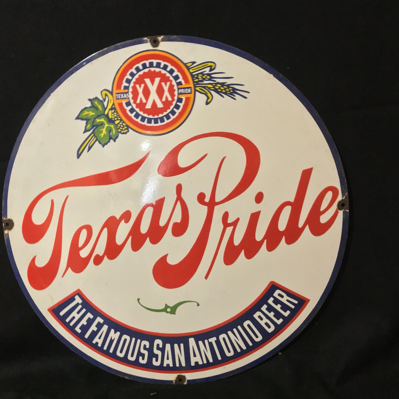 TEXAS PRIDE BEER ADVERTISING PORCELAIN ENAMEL SIGN 30 IN ROUND SINGLE SIDE X