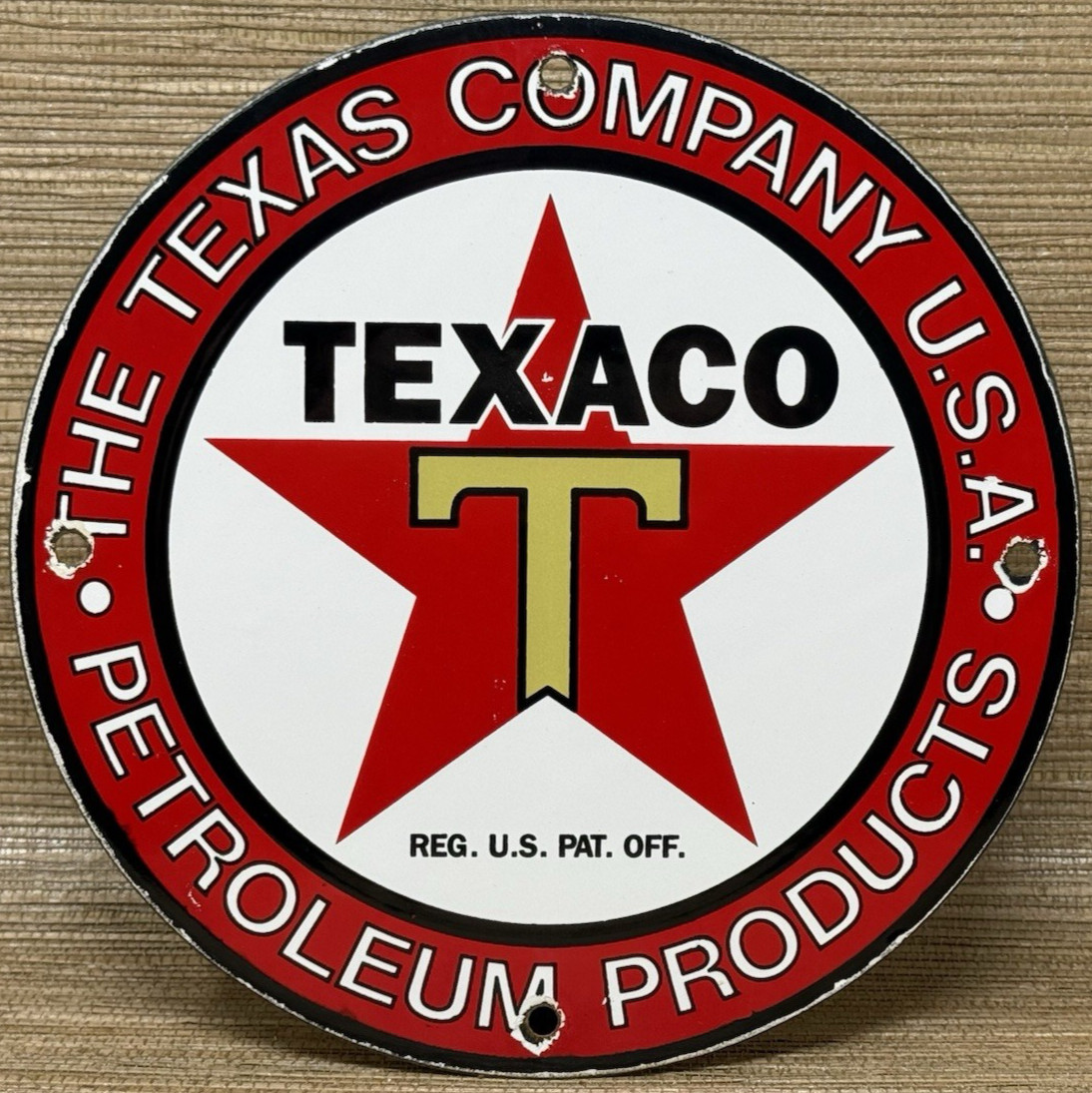 VINTAGE TEXACO MOTOR OIL PORCELAIN SIGN TEXAS GASOLINE GAS STATION PUMP PLATE