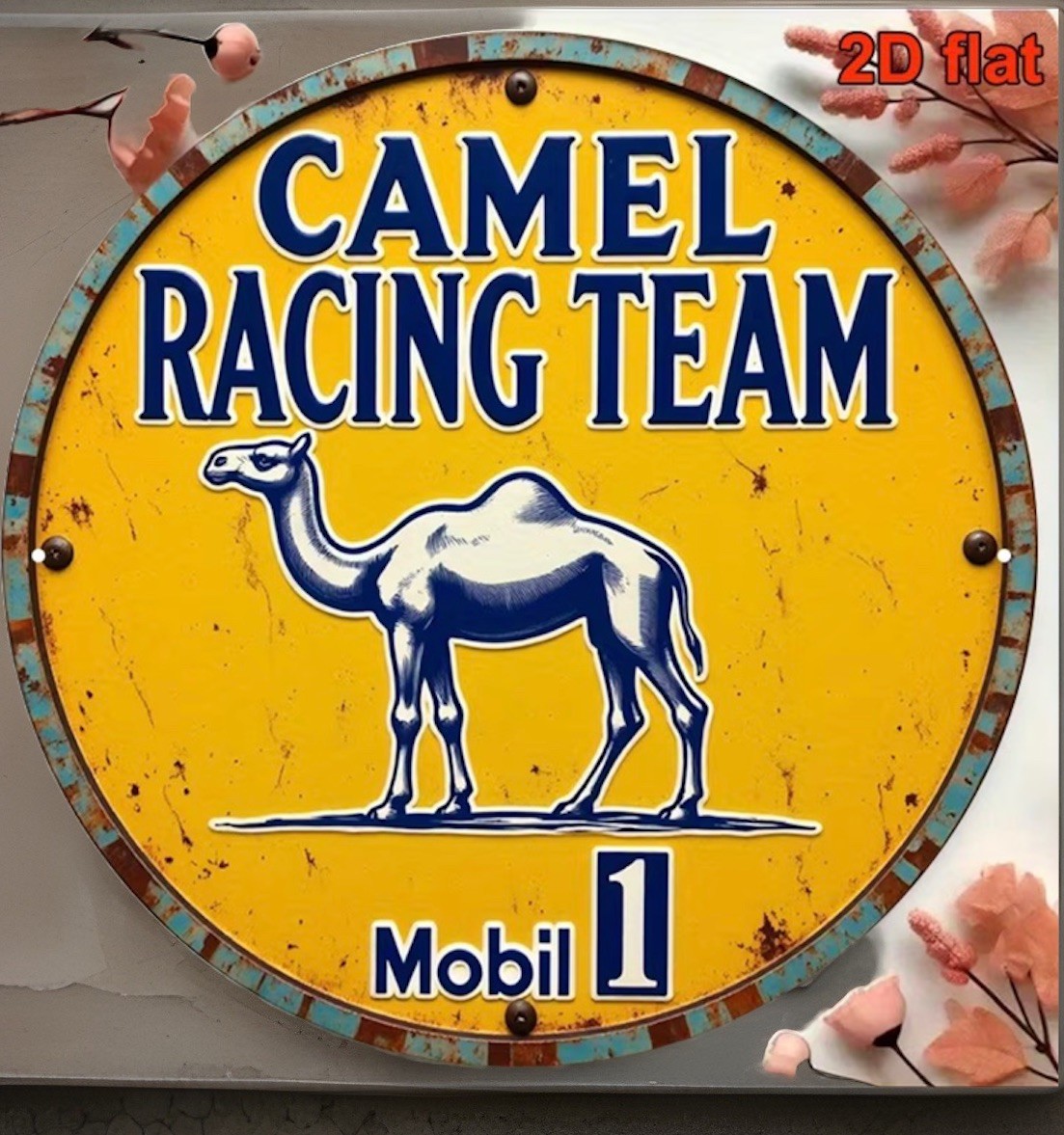 Mobil 1 Camel Racing Team Wooden Sign 6” Round Novelty 2D Flat Garage Man Cave