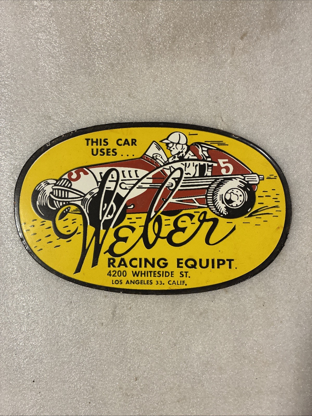 VINTAGE WEBER RACING EQUIPT SALES SERVICE PORCELAIN GAS STATION OIL SIGN Hot Rod