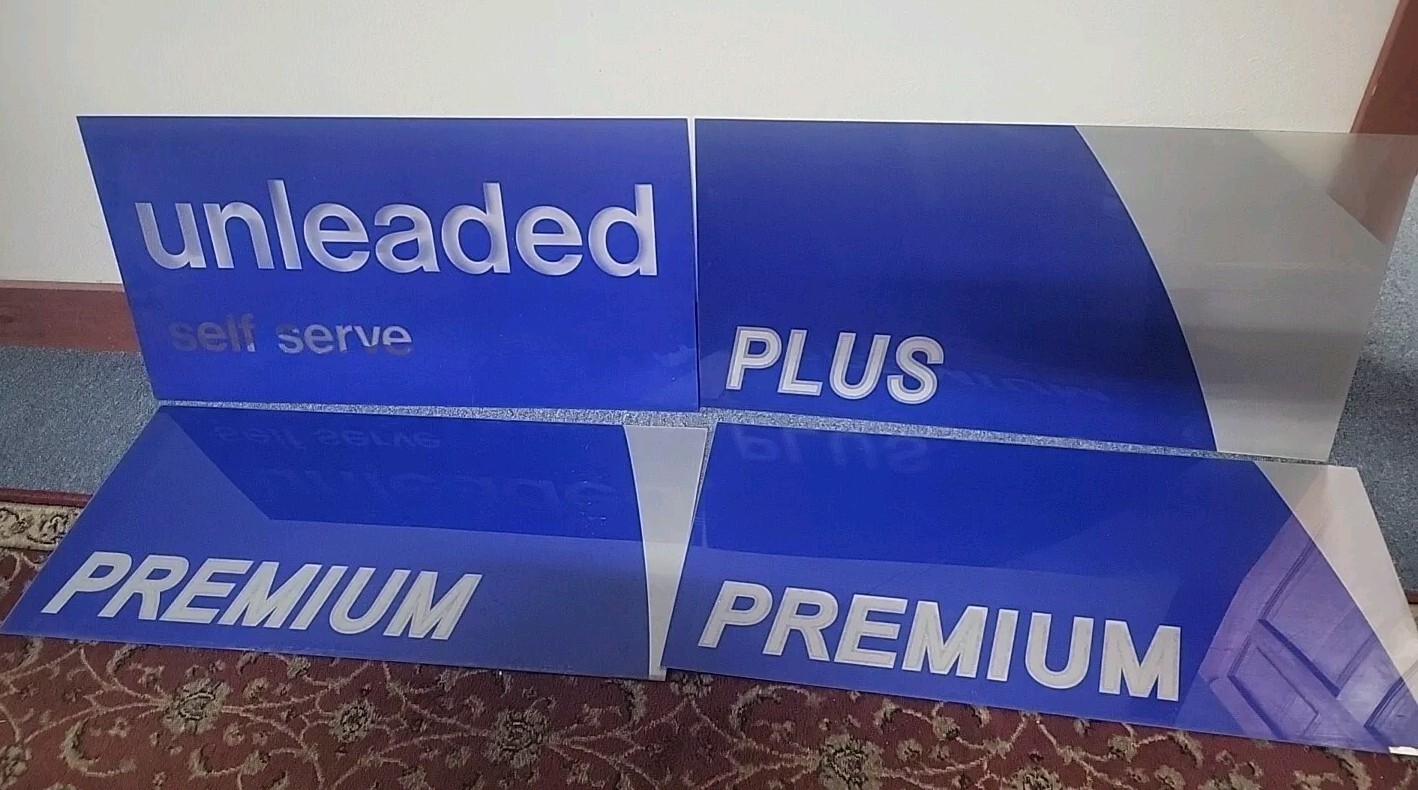 1990 Gas Station Unleaded Plus Premium Sign Display Lot Plastic LARGE Self Serve
