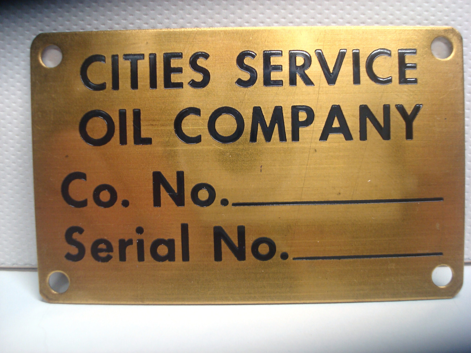 Cities Service Oil Company Brass Inventory Asset Property Tag Gas Pump Tank Vtg